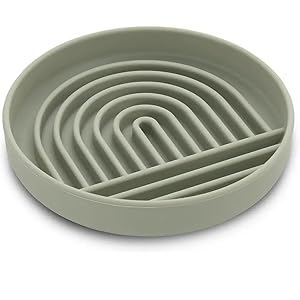 Slow Feeder Dog Bowl | Silicone Bowl and Lick Mat | Healthy Eating | Fun Puzzle | Stop Gulping | Reduces Bloating Non-Slip Suction | Microwave Safe | Dishwasher Safe (Sage Green)