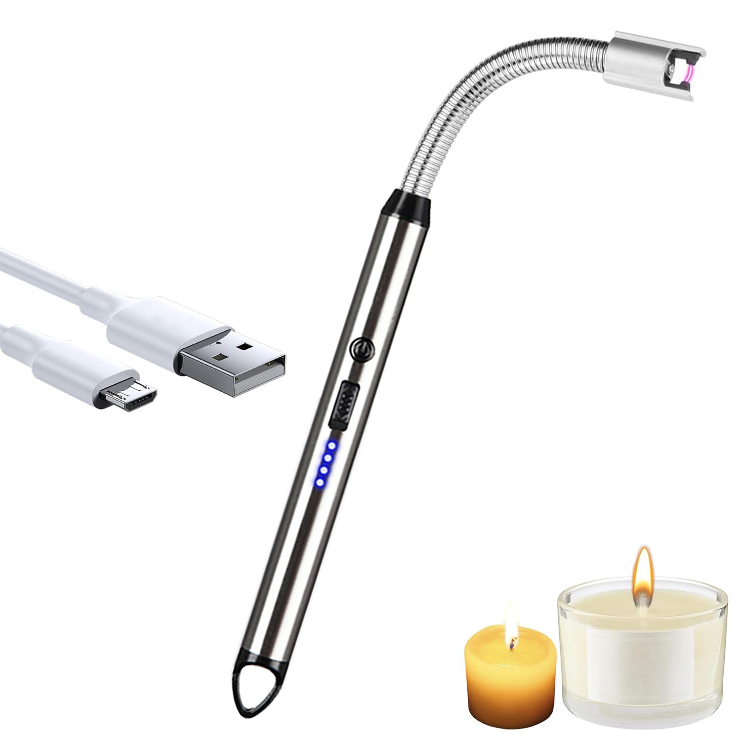 Accendino Elettrico USB Ricaricabile – Collo Lungo Flessibile 360° Antivento Per Candele, BBQ, Camino E Fuochi D'Artificio