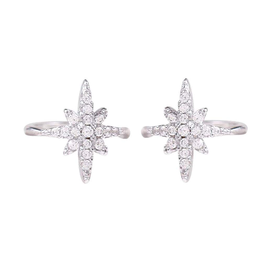 IMINIHuggie CZ Star Cuff Wrap Earrings for Women Girls S925 Sterling Silver Small Cute Snowflake Crystal Diamond Twinkle Galaxy Hoop Clip on Cartilage Non Piercing Jewelry Fashion Gifts Party Wedding