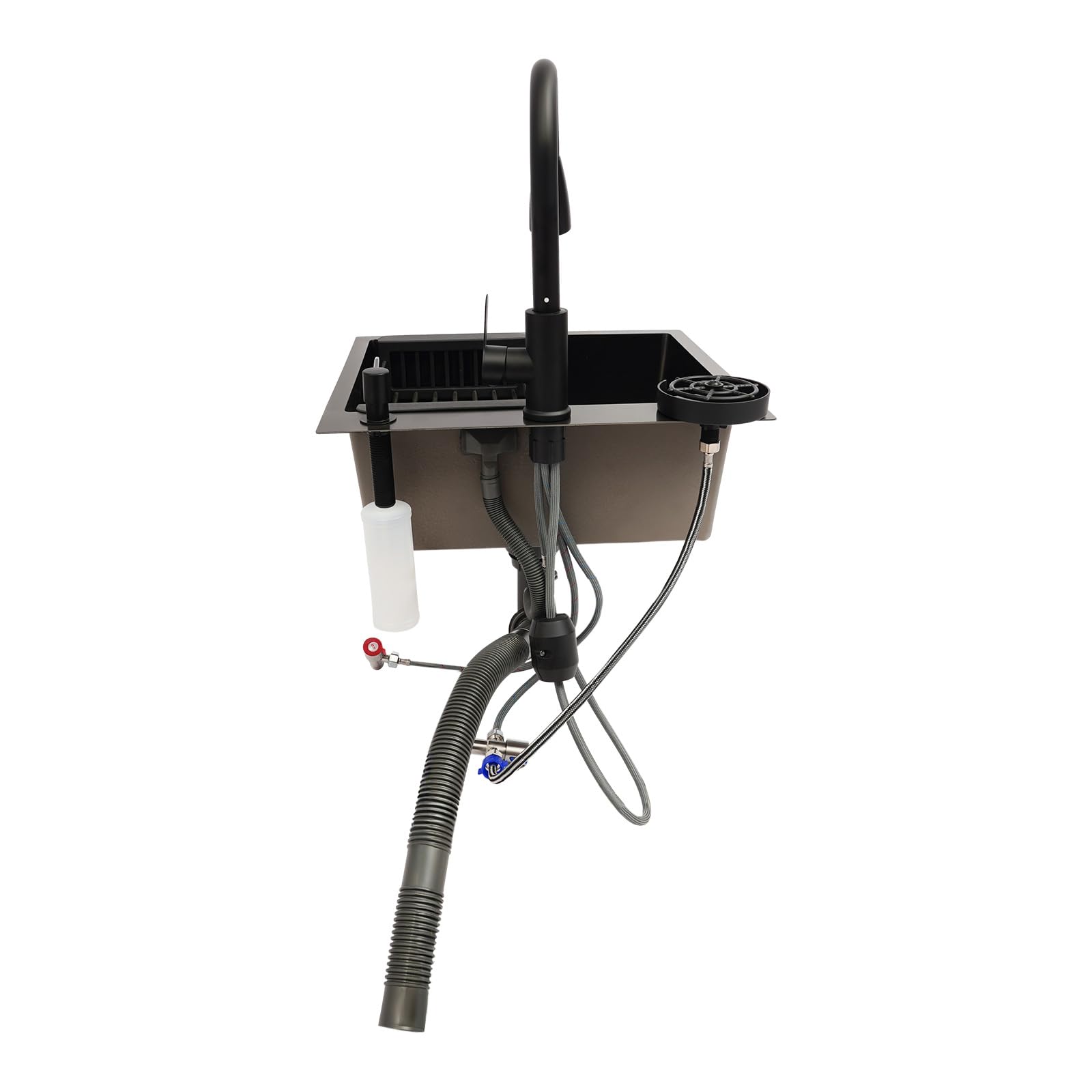 Fregadero de cocina de acero inoxidable 201, 50 x 45 cm, color negro, 1 lavabo, moderno, con grifo extensible, tubo de drenaje, dispensador de jabón, escurridor para cocina, gastronomía