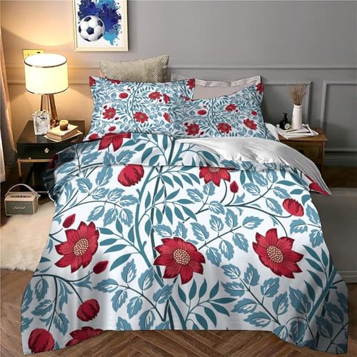 Housse de couette fleurs rouges hypoallergénique en microfibre douce