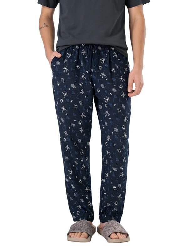Men's 100% Cotton Lounge Pyjama Pants - Navy Blue Printed | No Marks Elastic, Invisible Left Zipper Pocket, Dual Side Pockets, Drawcord | Night Pants, Lower for Men, Leisure Wear-image-40