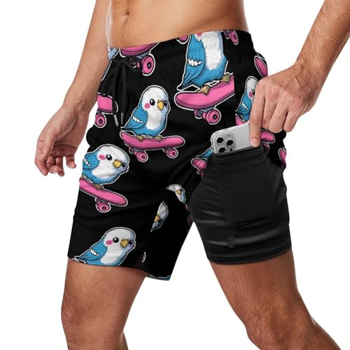 Parakeet Bird Skater Skateboard Beach Shorts for Men Swim Trunks Quick Dry Swim Shorts with Compression Liner Pocket2