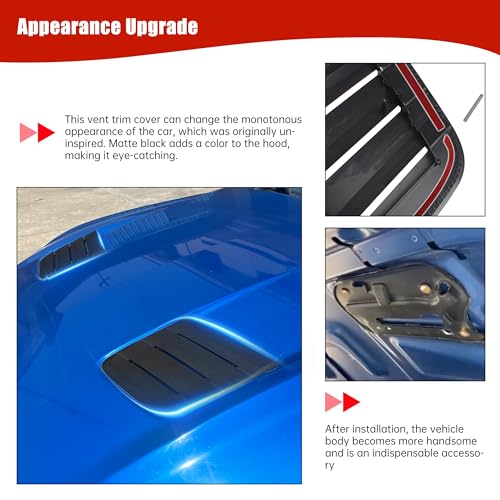 Ventilación de capó decorativa negra para Ford Mustang 2018-2022 con cinta adhesiva 4