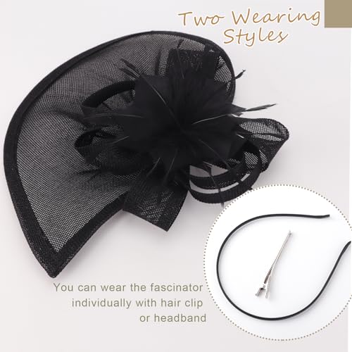 Image of DRESHOW Fascinators Hat Feather Headband Women's Fascinators Tea Party Headwear with Clip Flower Head Band for Girls & Women