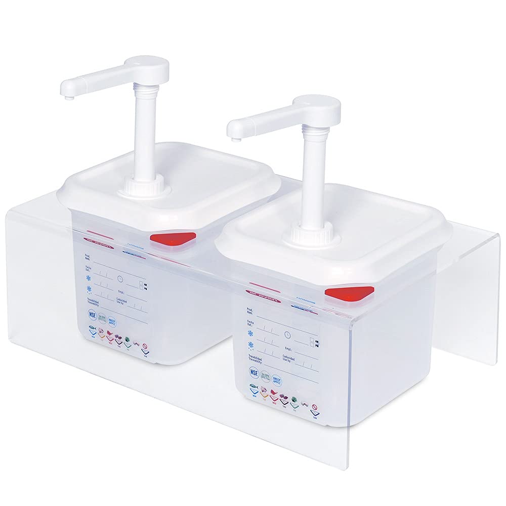 Juego de 2 dispensadores de salsas GN1/6 con soporte transparente.