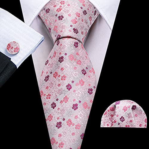 Image of Barry.Wang Flower Ties for Men Silk Woven Floral Tie Sets Necktie Handkerchief Cufflinks Wedding Party