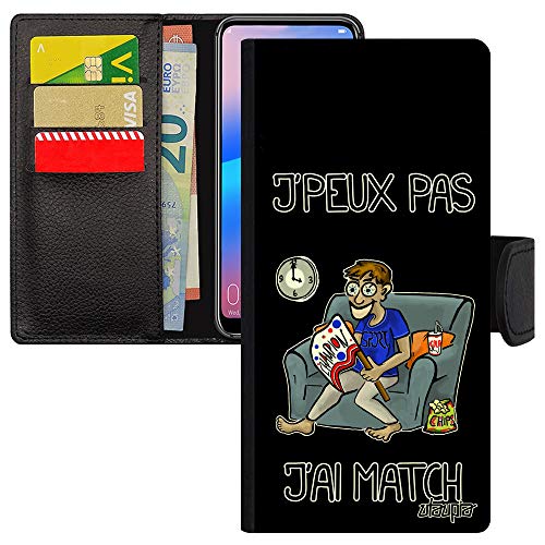 Coque j'peux pas j'ai match pour Redmi Note 9 Pro étui portefeuille cuir noir élégant