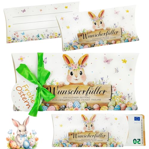 12 Stück Wunscherfüller Geldgeschenk Ostern Verpackung,Hase Kissenschachteln Geschenkbox,mit Lustigem Hasen Design,Geldgeschenkverpackung,Befüllen Ostergeschenke,Gutschein und Süßigkeiten Schachtel