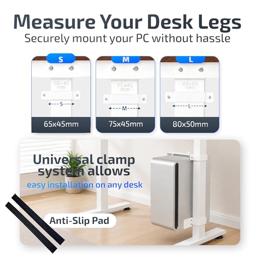 DEHAGLOBAL Soporte Abrazadera Bajo Escritorio para PC, Altura y Ancho Ajustables, Capacidad 50 lb, con Almohadillas Antideslizantes y Organizador de Cables para Escritorio de Pie (Blanco, 65mmx45mm) miniatura 7