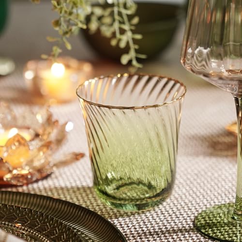 Image of Pure Home + Living Set of 2 Green Textured Drinking Glasses Ideal for Diwali Festival Gifting, Perfect for Party