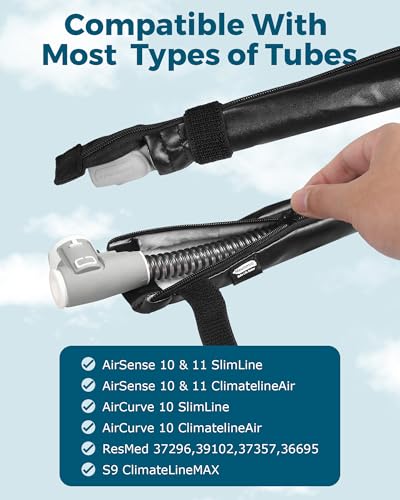 Image of 6.5ft CPAP Hose Cover for Heated Tubing, Double-Sided Thickened Cpap Tube Cover Compatible with Resmed Airsense Climatelineair 10&11 Tubes (Black-PU)