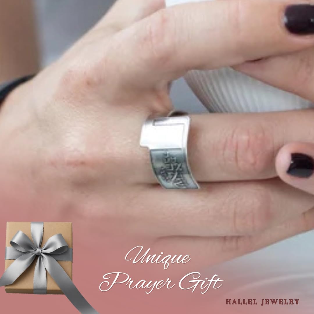 Hebrew Angel Blessing Ring for Men & Women – Sterling Silver Adjustable Jewish Faith Ring Engraved with Angel Prayer – Handmade in Israel Passover Jewelry Gift by Hallel Jewelry