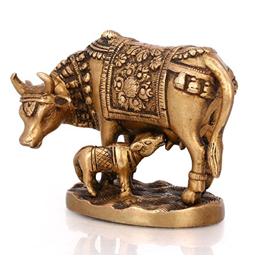 Estatua de Bronce Kamdhenu Vaca y Ternero miniatura 3