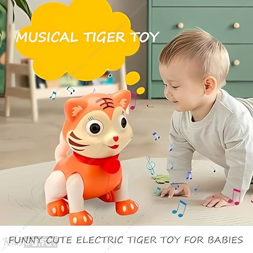 Image of Kids Mandi Dancing Tiger Toy with Musical Effects & 3D Lights | Interactive Music & Light-Up Animal Toy for Kids (Multicolour)