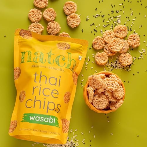 Image of Natch Thai Sticky Rice Chips, 100% Natural with No Artificial Preservatives or Trans Fats, Vegan & Gluten Free, Low Calorie Healthy Chips for Adults & Kids with Low Sodium, 25g each (Pack of 6), Sweet Chilli, Wasabi & Seseme Butter
