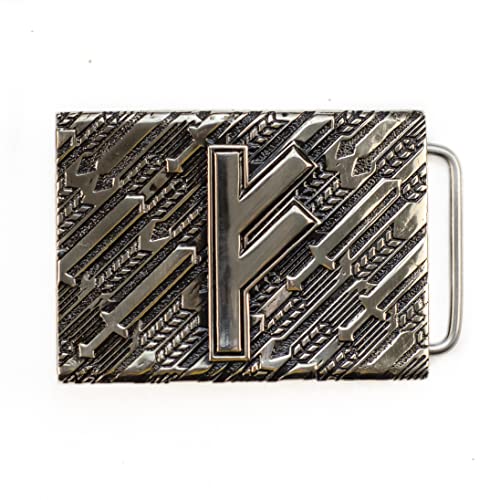 Fehu german silver belt buckle, Feoh Wealth Rune, Old Norse Scandinavian Nordic, Viking Futhark rune solid belt buckle for casual 1.5 or 1.8 belts