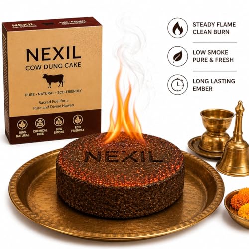Image of NEXIL Pure Desi Cow Dung Cakes for Pooja, Hawan & Agnihotra | 100% Natural & Sun-Dried | Size: 3 Inch Diameter, 1 Inch Thickness | Organic Cow Dung Upla for Religious Ceremonies (Pack of 40)