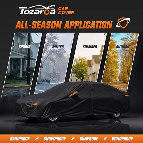 Tozaroa Tesla Model S Sedan Cover Waterproof All-Weather,Outdoor Heavy Duty UV-Resistant Full Car Covers with Windshield Sun Shade&Storage Bag,Driver Door Zipper (Includes a Towel) by Tozaroa - Used condition - Image 4