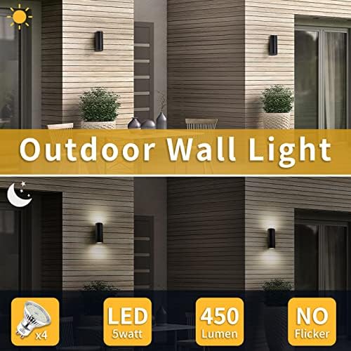 wowatt 2 Pcs Outdoor Wall Lights Mains Powered Up Down Wall Light Include Led Outdoor Wall Lamp Waterproof IP44 for Garden, Fence, Patio, Gate, Driveway, 4000K Natural White (Incl. 4X 5W GU10 Bulb)