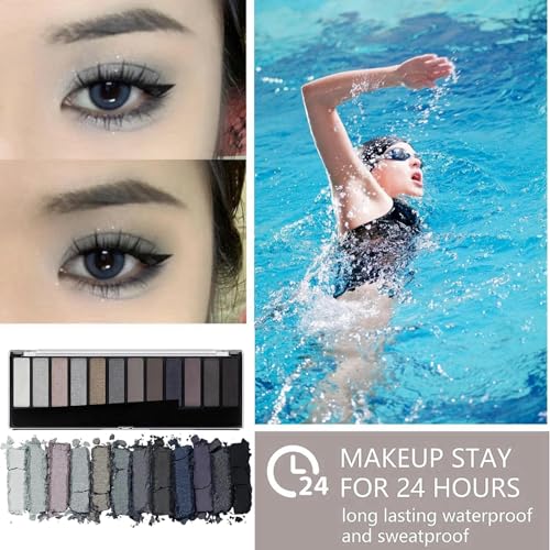 Grey Eyeshadow Palette Black Eyeshadow 12 Pigmented,Smokey Eyeshadow Palette 12 Shades,Waterproof Eye Shadow Pallets for Women,Shimmer Smokey Color Eyeshadow,Full Matte Smokey Eye Shadow Pallets - Image 5
