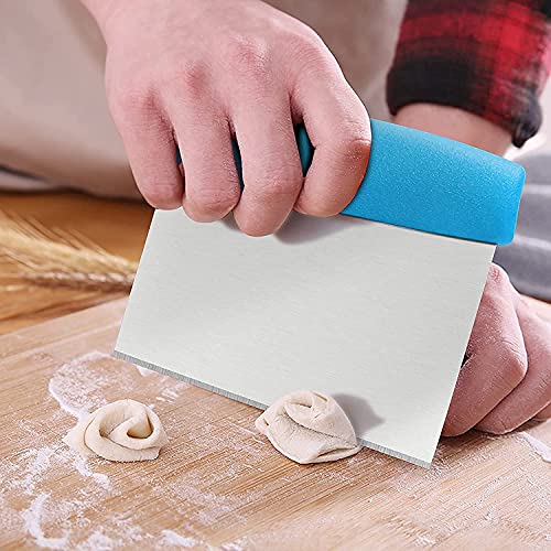 Image of Bench Dough Scraper Chopper Stainless Steel Kitchen Utensil Multipurpose Pastry /Food Cutter Scraper Baking Tool for Cake, Pizza, Bread, BBQ (Pack - 1) (Blue)