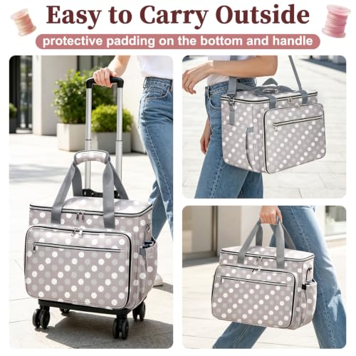 Image of Anitor Rolling Sewing Machine Case with Wheels and Removable Bottom Padding | Sewing Machine Bag with Wheels, Fits for Singer, Brother, Janome, Most Sewing Machines, Accessories, Round Dot,(Bag Only)