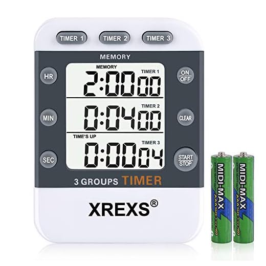 XREXS Digitaler 3 Kanäle Countdown/Stoppuhr Küchentimer, Timer für das Kochen, Stoppuhr, Großes Display, Rinstellbarer Alarm Timer mit Magnetischer Rückseite, Ständer, Lanyard (Batterie Enthalten)
