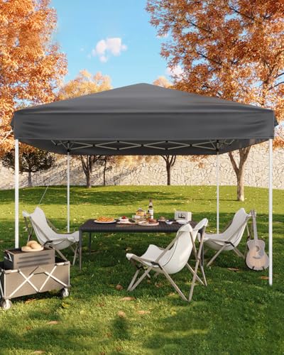 10x10 Pop Up Canopy Tent, Outdoor Tent with 3 Adjustable Height, Easy Set Up Canopy with 4 Sandbags & Carrying Bag for Camping, Parties, Outdoor Events -Gray