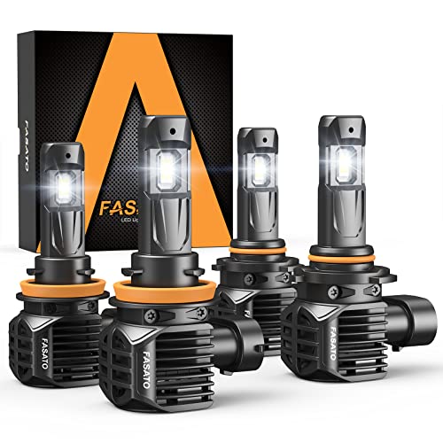 FASATO LED Headlight Kit - H11/H8/H9 & 9005/HB3 Combo, 36000LM 600% Brighter, 6500K Cool White, Low Beam High Beam, Plug and Play, Pack of 4 - Replacement Conversion Kit