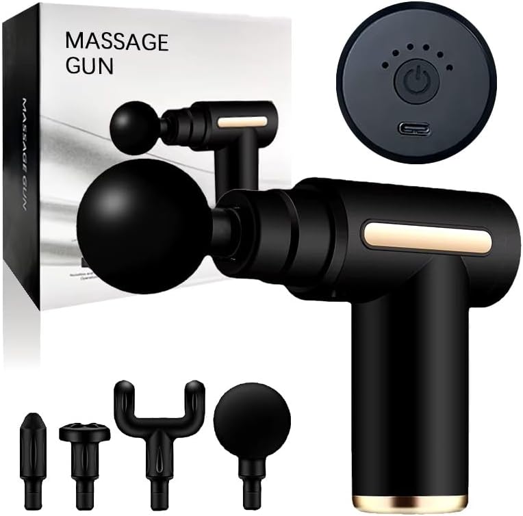 Mini Massage Gun Deep Tissue - Portable 6 Speeds Handheld Muscle Massager with 4 Massage Heads 1800mAh Battery & Type-C Charging, Super Quiet Massage Gun for Muscle Pain Relief