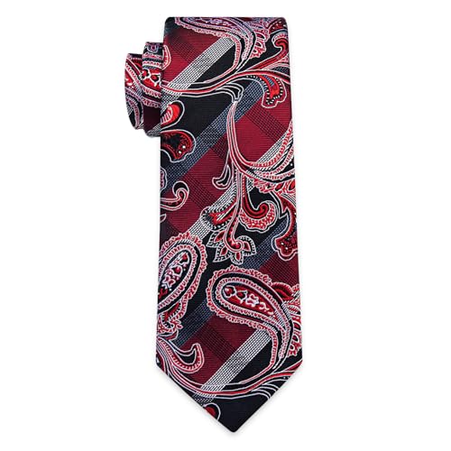 Image of YourTies Silk Paisley Floral Tie and Pocket Square Cufflinks with Lapel Pin Sets for Men 5PC Wedding Party