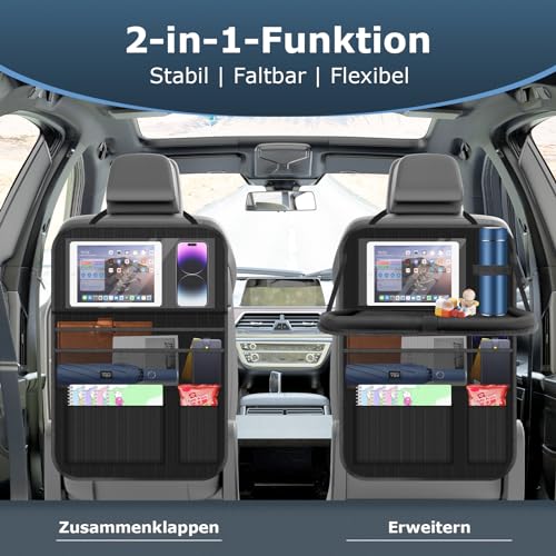 Oneyus Auto Organizer, Autositz Organizer Große Rückenlehnenschutz Auto Kinder Multifunktional Wasserdicht Rücksitz Organizer mit Klapptisch, Tablet Tasche und Viele Taschen