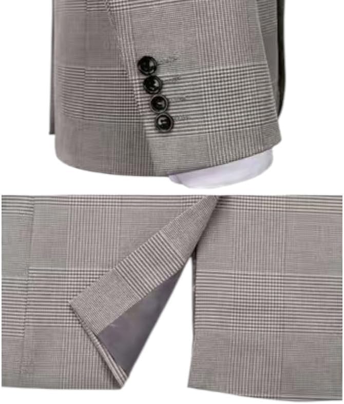 3 Piece Men's Suit Houndstooth Plaid Slim Tuxedo Groom Wedding Suit Autumn/Winter Jacket Vest Pants Set
