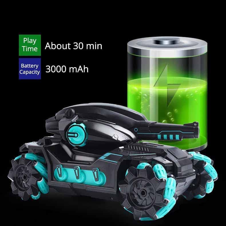 remote hand controlled Tank that shoots with water bombs.