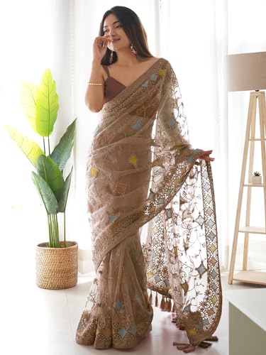 Image of AKHILAM Women's Net Woven Design Saree With Unstitched Blouse Piece (AAVYA701 HV-Parent)