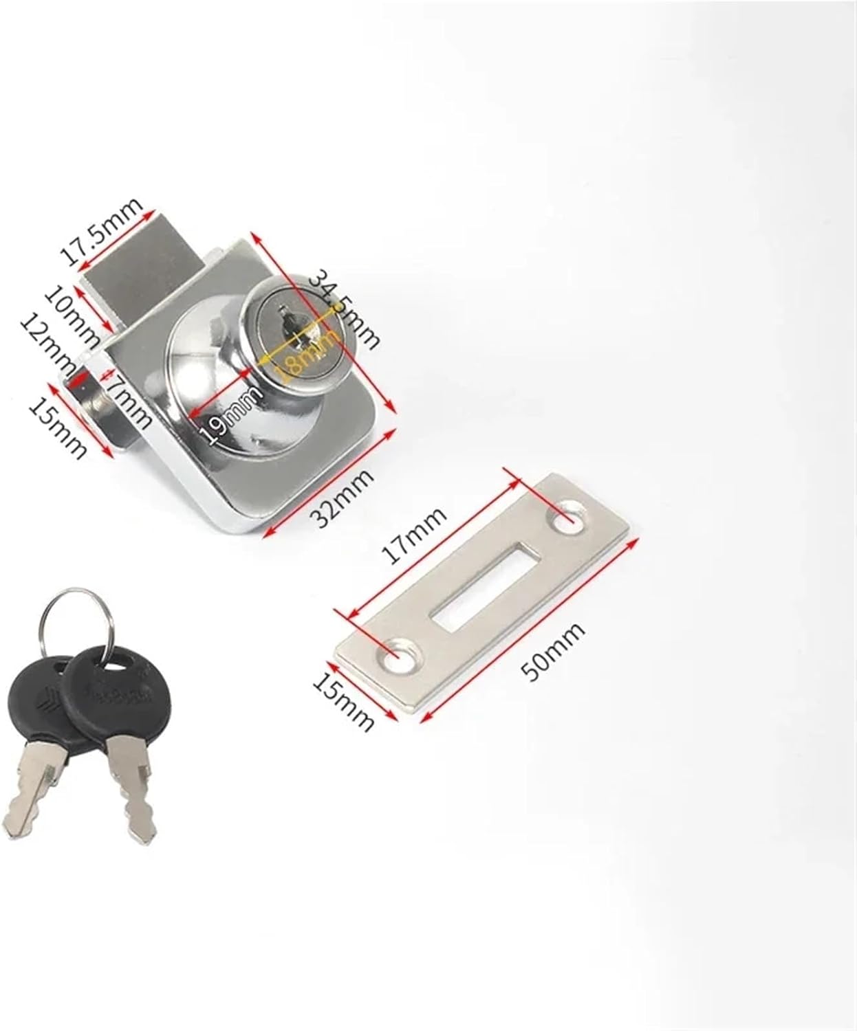 Metal Single Glass Door Lock Zinc Alloy Showcase Cabinet Door Cylinder Sliding Glass Push Door Locks with Key 1Pcs(Model A)