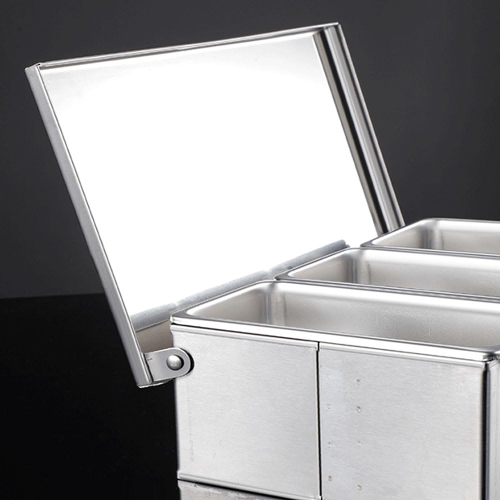 TOP-MAX Dispenser per Condimenti, Vassoio con 3 Scomparti in Acciaio Inox con Coperchio per la Conservazione delle Spezie da Cucina