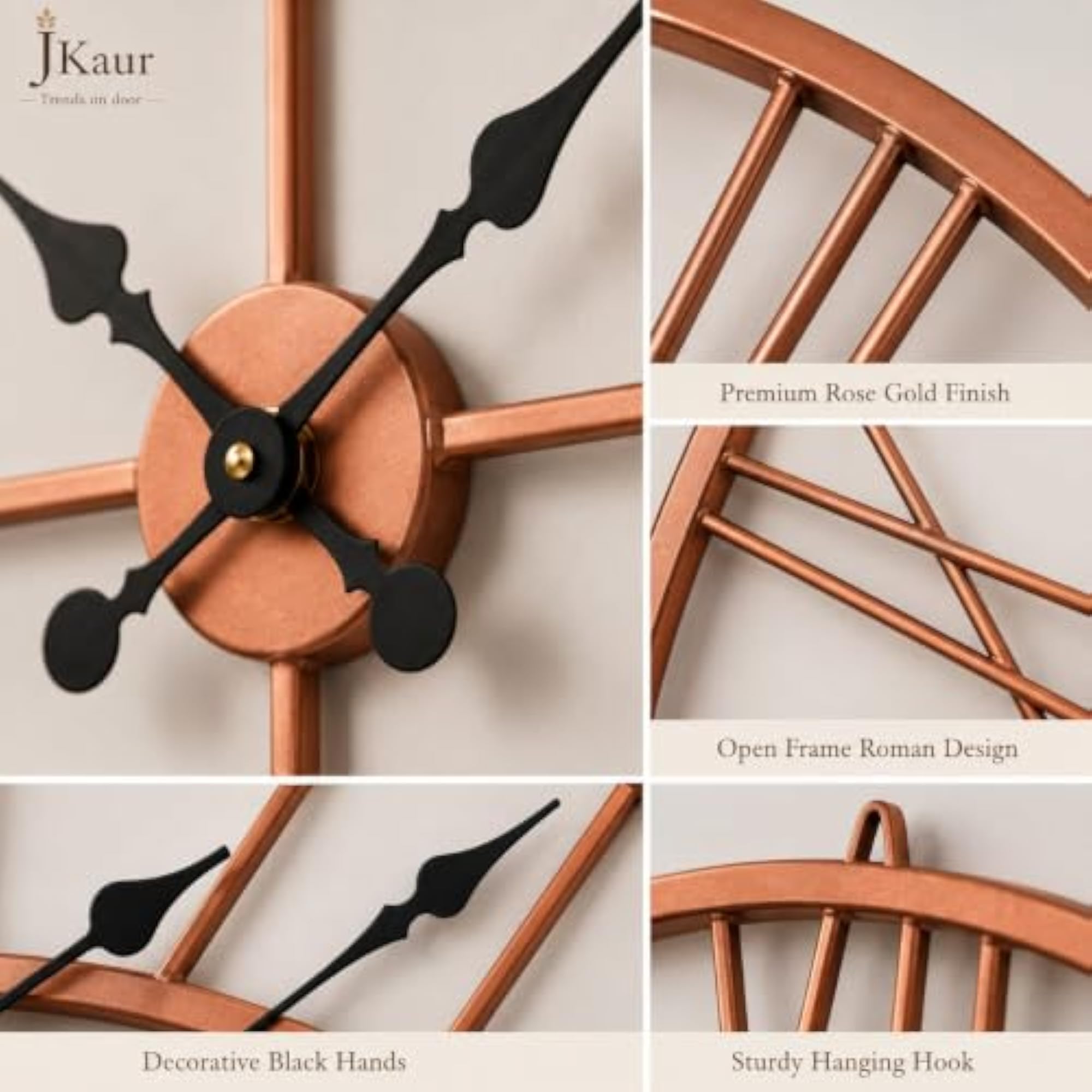 Large Decorative Silent Wall Clock, Golden