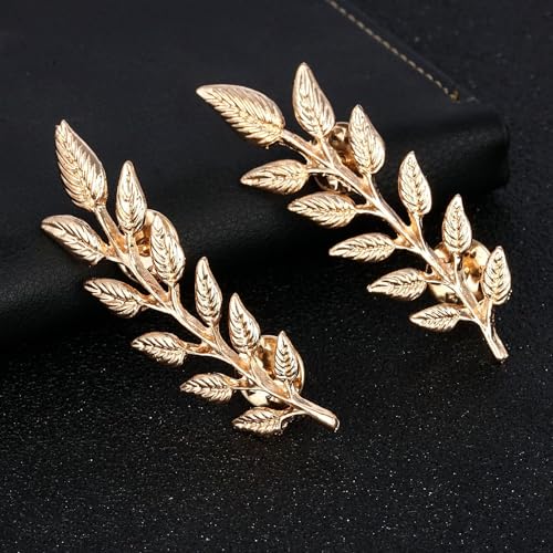 Image of Wheat Leaf Brooch Pin, Shirt Lapel Pin, Men's Collar Brooch, Double Leaf Collar Brooch for Men's Suit, Lapel, and Women's Business Accessories