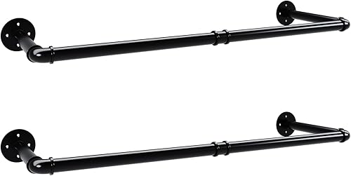 Juego de 2 percheros industriales de tubería para ropa, de hierro desmontable resistente, montaje en pared, barra de ropa rústica para ahorrar
