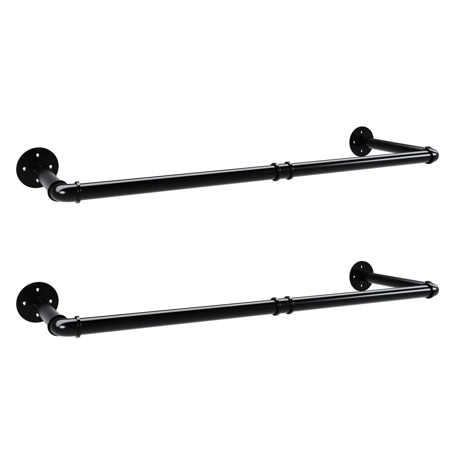 YisanCrafts Industrial Pipe Clothes Rack Set of 2, Heavy Duty Detachable Iron Garment Rack Wall Mounted, Rustic Saving Space Clothes Bar Multi-Purpose Hanging Rod for Bedroom, Closet, Black (36 Inch)