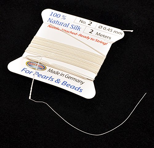 Bead Buddy 0.45Mm Natural White Silk Cord Thread With Attached Needle - Ideal For Jewelry Making - 2M Long #TOP1