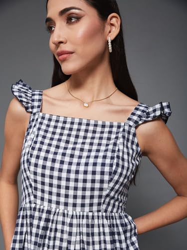 Image of Miss Chase Women's Round Neck Sleeveless Polyester Ruffled Knee- Length Dress