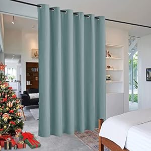 RYB HOME Privacy Room Divider Curtains for Office Bedroom Separation Sound Proof Blanket for Doorway Patio Sliding Glass Door Large Window Curtains Insulating Blackout, W 120 x L 108, Dusty Blue