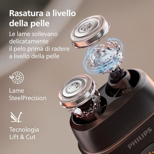 Philips Shaver Serie 500 - rasoio elettrico compatto, sistema Lift & Cut, lame SteelPrecision, testine flessibili 3D, rasatura Wet & Dry, custodia e blocco da viaggio, copritestina magnetico, S595/05 - Immagine 2