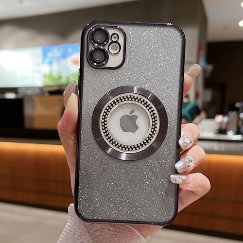 Image of Misscase for iPhone 11 Magnetic Glitter Case Compatible with MagSafe,Full Protection Slim Shockproof Anti-Scratch Case with Camera Lens Protector Logo View Dust-Proof Net for Women Black