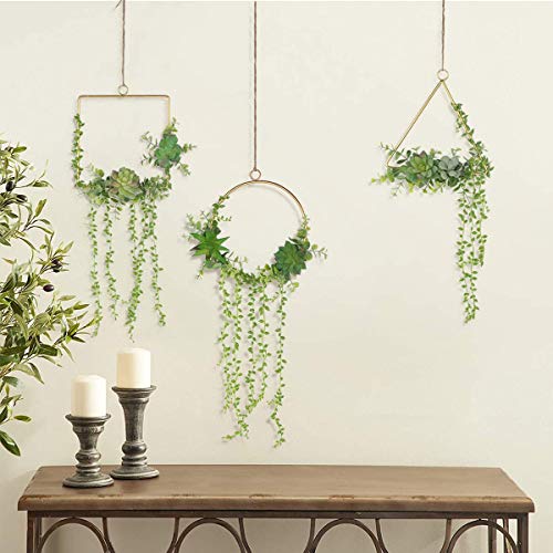 Floral Hoop Wreath Set Of 3 Artificial Fake Succulent Plant Wall Decor Wreaths For Wall Hanging Succulents Decor Nursery Baby Shower Party Backdrop Decoration #TOP2