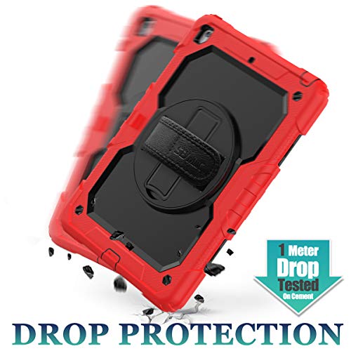 Image of SEYMAC stock Case for iPad 9th / 8th / 7th Generation 10.2'' with Screen Protector Pencil Holder, 360 Rotating Stand Shoulder Strap Protective Case for iPad 10.2 inch (2021 /2020 /2019), Red