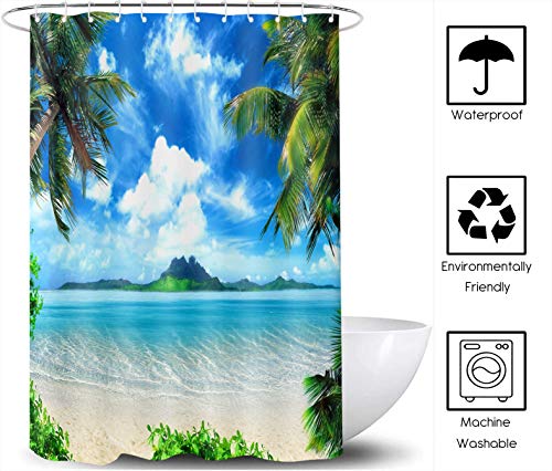 Tersum Hawaii Beach Shower Curtain Set With Hooks Summer Tropical Seaside Island Palm Trees Blue Sea Luau Bath House Bathroom Bathtubs Decor Easy Care Washable Durable Polyester 72"X72" Ylhxte171 #TOP5